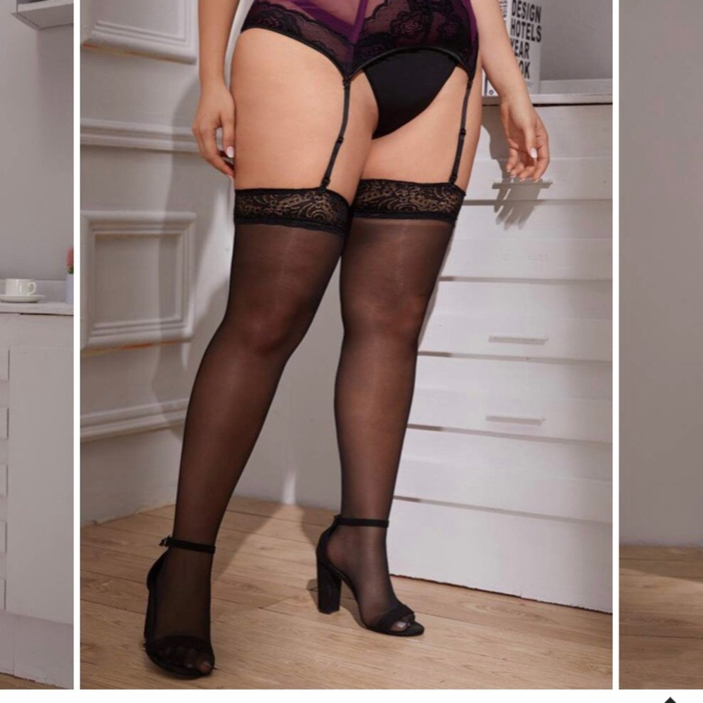 Black lace thigh high tights